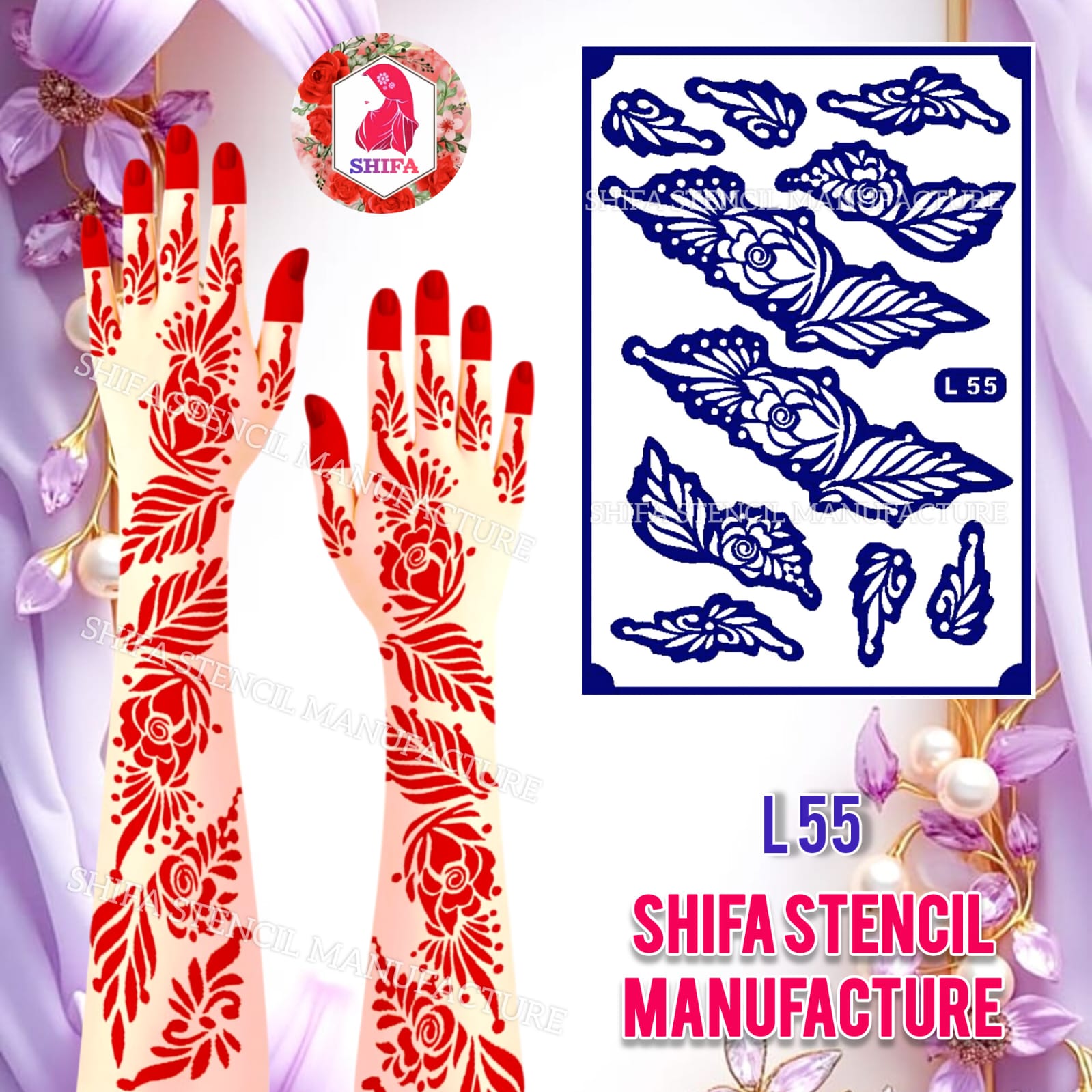 L55 Rose Blossom Trail Sticker Overview Henna Stencil - Shifa Stencil